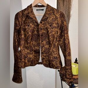 Peruvian Connection Vintage Inspired Brown Floral Jacket